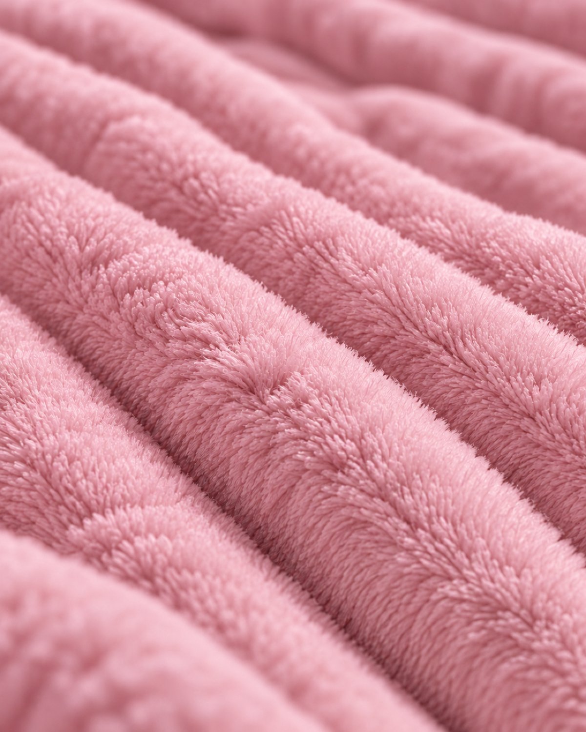 Plaid polaire côtelé Douillette, coloris rose poudré, gros plan sur la maille côtelée