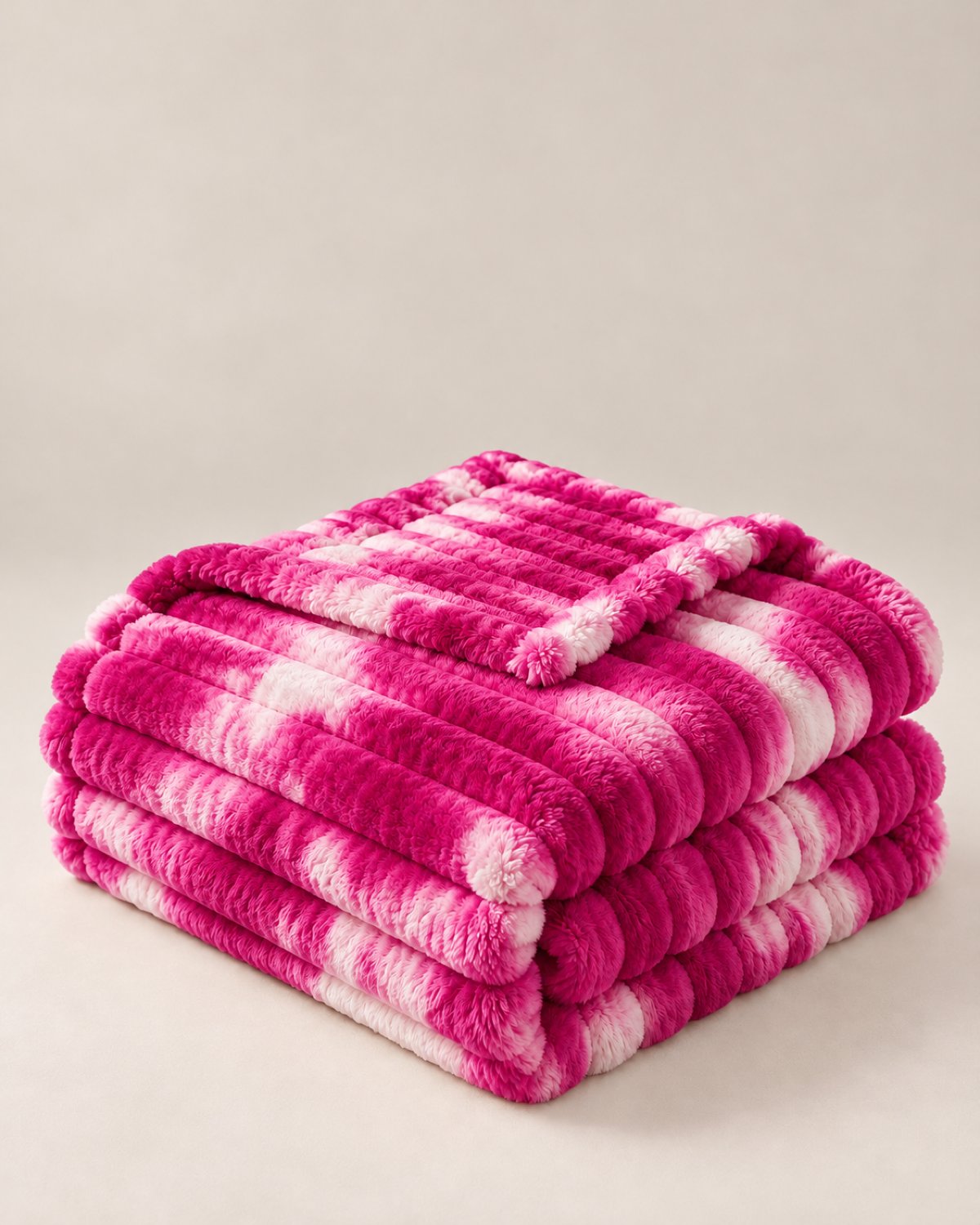 Plaid polaire côtelé Douillette, coloris tie-dye fuchsia, plié