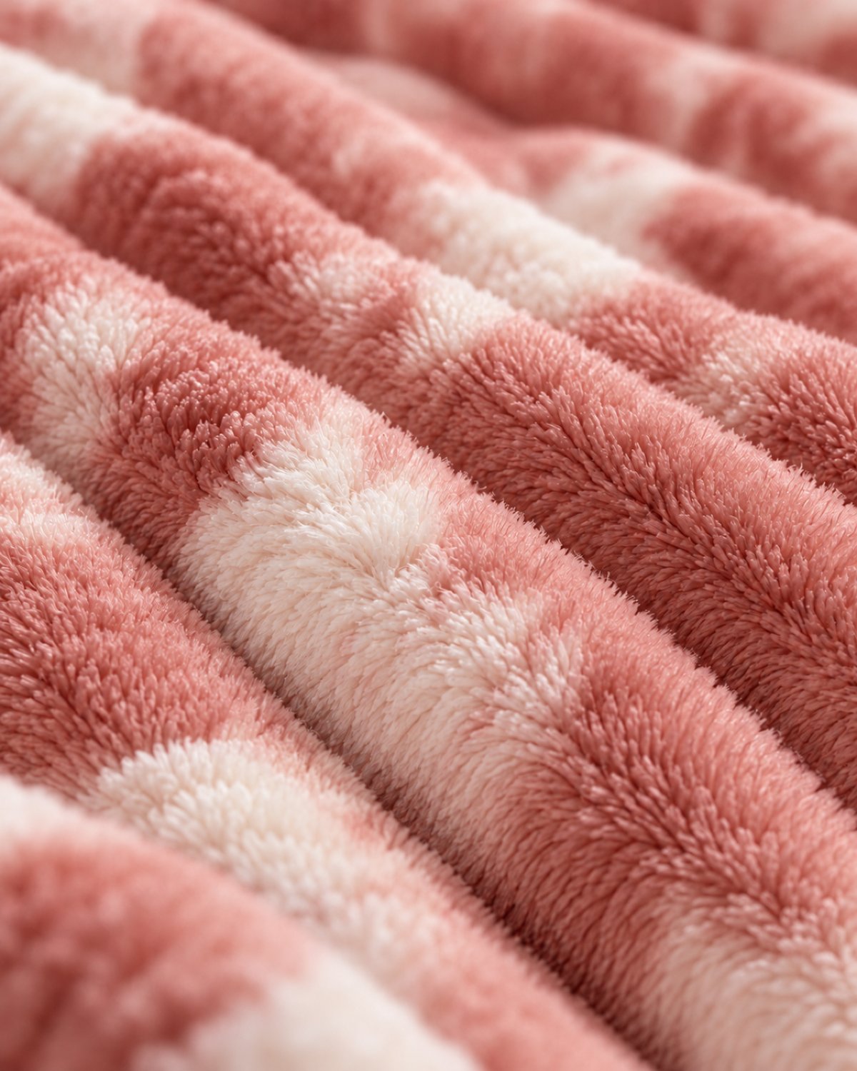 Plaid polaire côtelé Douillette, coloris tie-dye rose terracotta, gros plan sur la maille côtelée