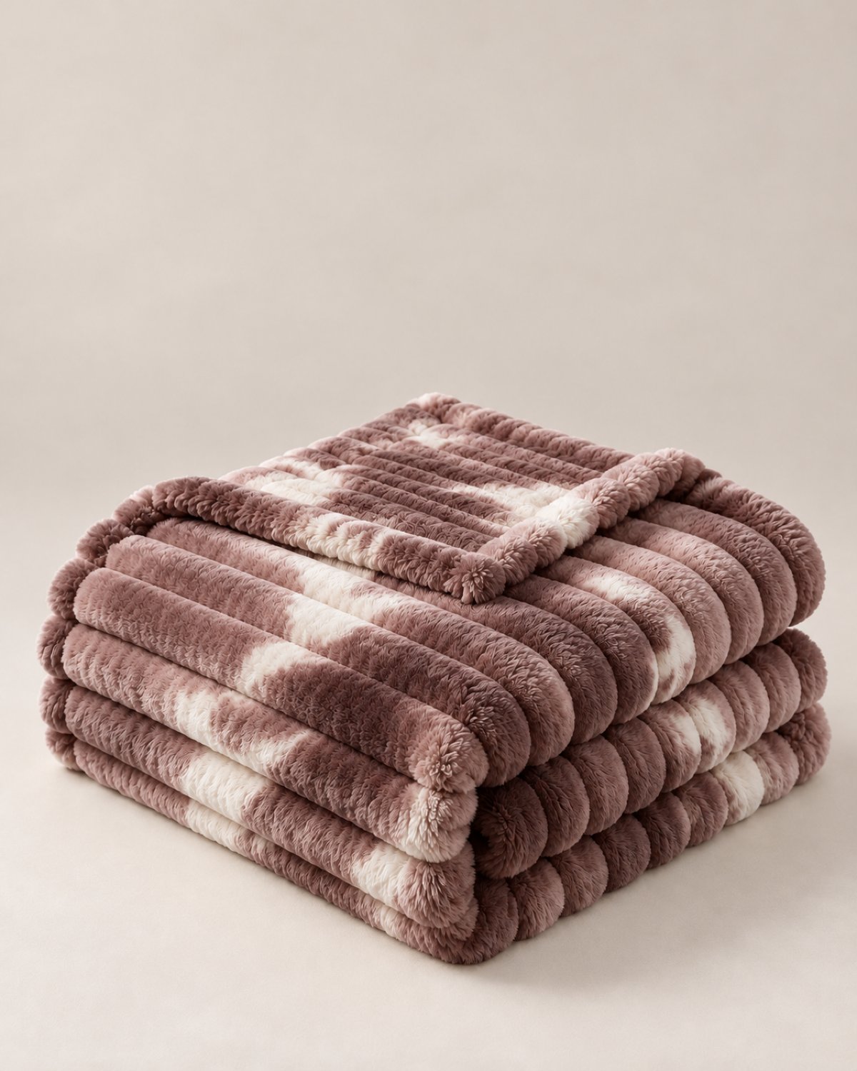 Plaid polaire côtelé Douillette, coloris tie-dye taupe, plié
