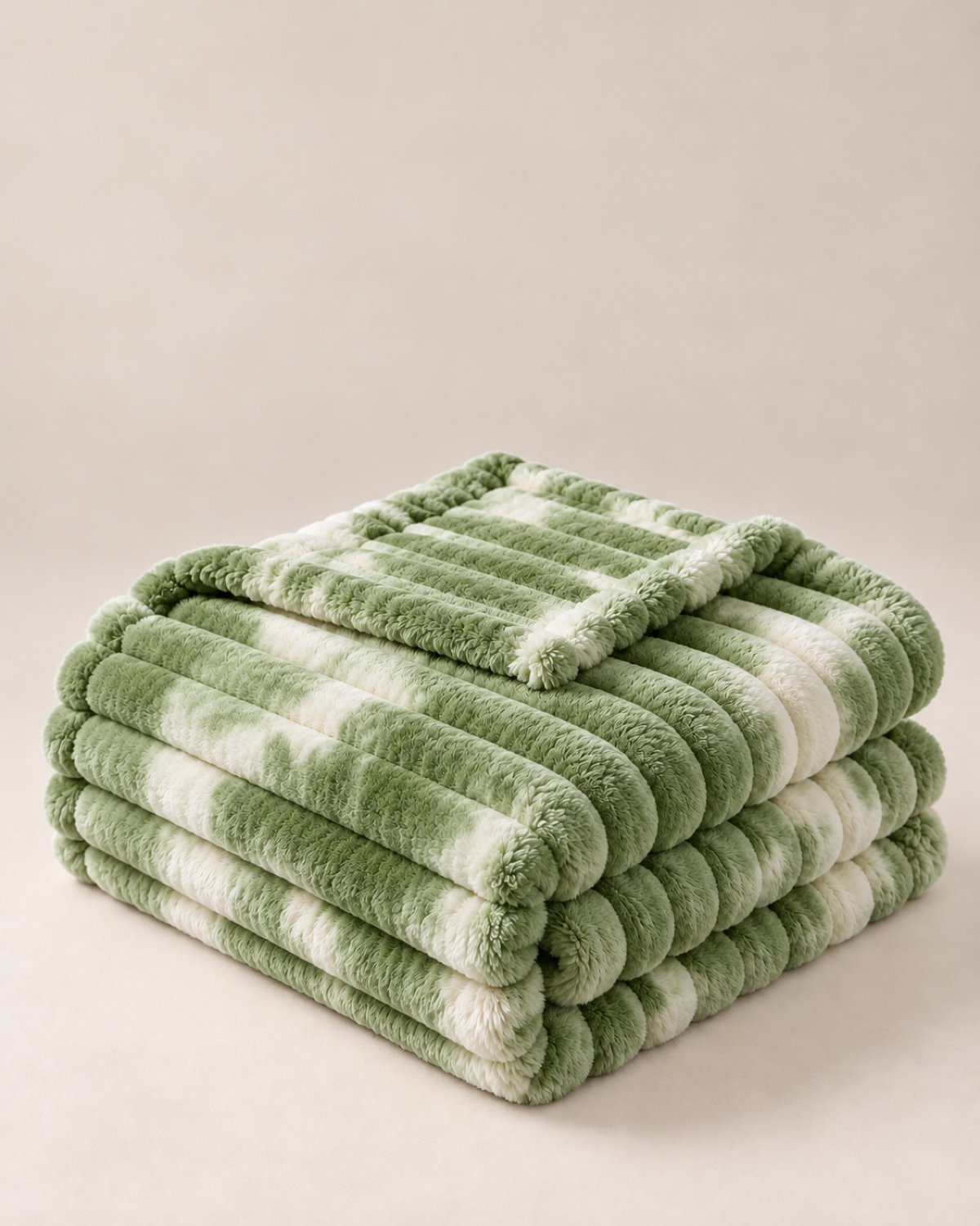 Plaid polaire côtelé Douillette, coloris tie-dye vert, plié