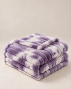 Plaid polaire côtelé Douillette, coloris tie-dye violet, plié